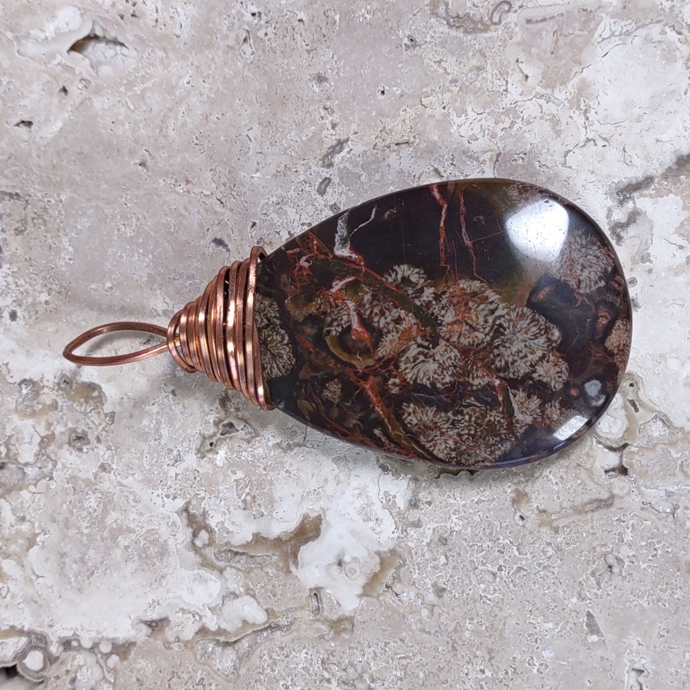 Copper Wire Wrapped Stone Pendant
